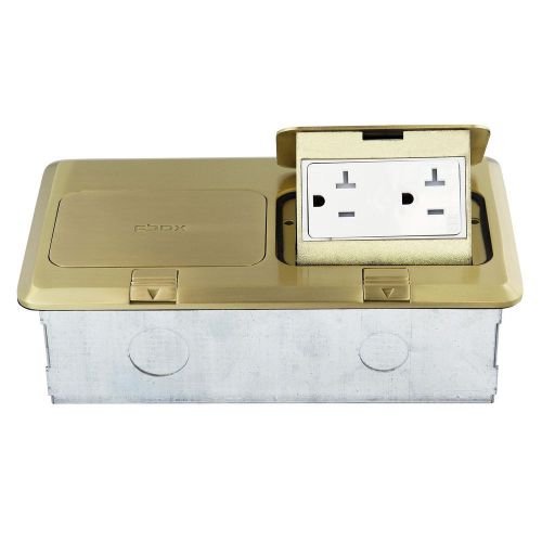 Duplex square pop-up floor box with two 20a twr duplex receptacle brass for sale