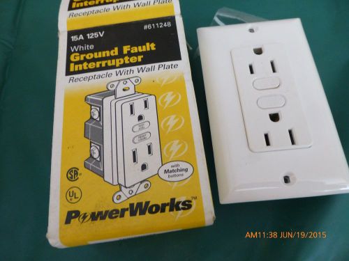 Power works ground fault interrupter white 15A 125v #611248 receptacle &amp; plate