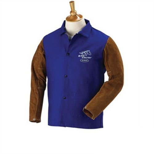 Revco hybrid frb9-30c/bs 30&#034; 9oz. blue/brn fr cotton/cowhide jacket, medium for sale