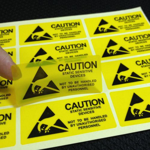 200xCAUTION Sticker Adhesive Label ESD Static Sensitive / Transparent 55mm*25mm