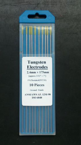 10PK 3/32&#034;* 7&#034;(2.4*175mm),Yellow WT10,1%Thoriated Tungsten Welding TIG Electrode