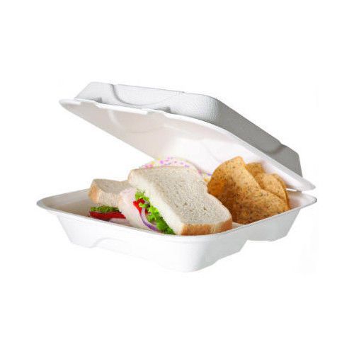 Eco-Products, Inc Sugarcane Hinged 3-Compartment Hot Food Container in White