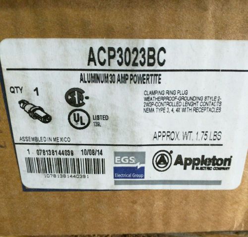 NEW APPLETON ACP3023BC 30-Amp PIN&amp;SLEEVE POWERTITE PLUG 30A ADR3023 2W3P NIB