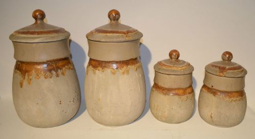 Vintage Beauceware Pottery Set of 4 Lidded Canister Brown Beige B427 Quebec
