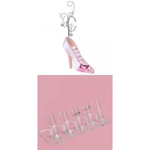 Pink High Heel Shoe Ring Display Holder + 1-5 Finger Ring Display Jewelry Holder