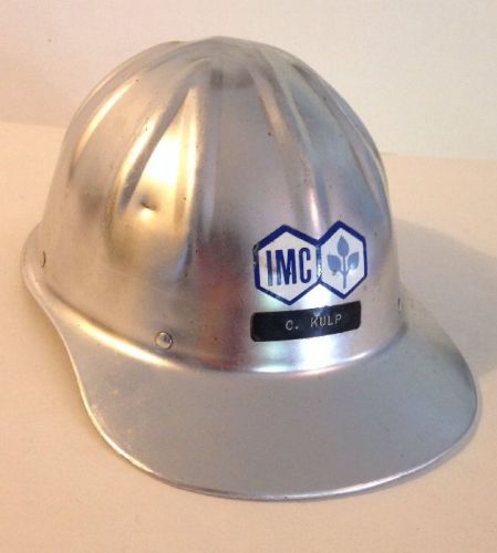 Vintage aluminum hard hat hardhat unmarked w/ imc sticker and liner for sale