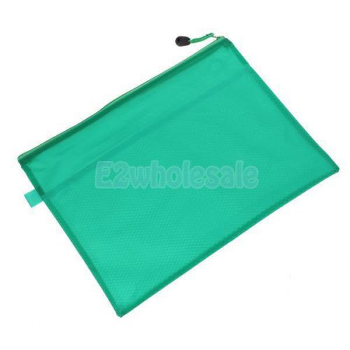 Green Waterproof Zipper Closure Netty Gridding A4 Paper Document Files Bag