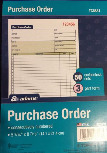 Adams tc5831-10 purchase order book, 3-part, carbonless box of 10 for sale