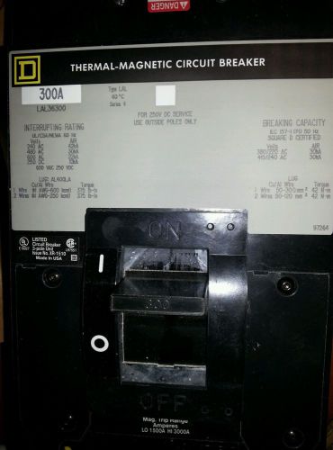 Square d 600v lal36300 3 pole 300 amp circuit breaker gray new in the box. for sale