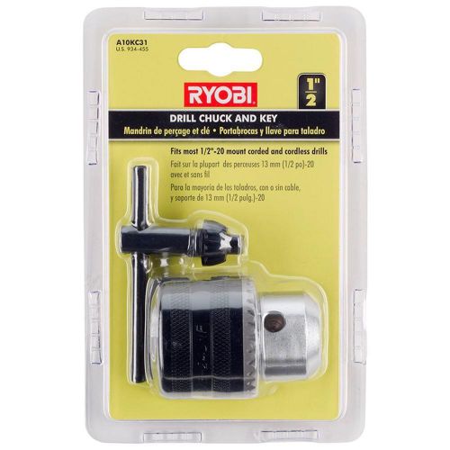 Ryobi 1/2 in. - 20 Teeth per in. Drill Chuck and Key, Green, Metal, A10KC31, New
