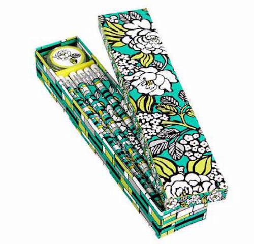 Vera Bradley- Pencil Box Set, Item #11270-Island Blooms, 10 Pencils w/Sharpener