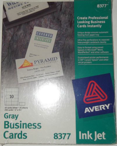 AVERY BUSINESS CARDS 8377 BOX OF 250 NEW GRAY 2&#034; X 3.5&#034;