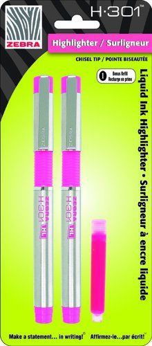 NEW Zebra H-301 Stainless Steel Highlighter 2 Pack with Refill  Pink (76072)
