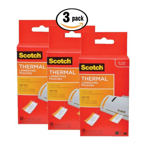 Pack of 3 - Scotch Thermal Laminating Pouches, 2.48 in x 4.21 in, Luggage Tag...