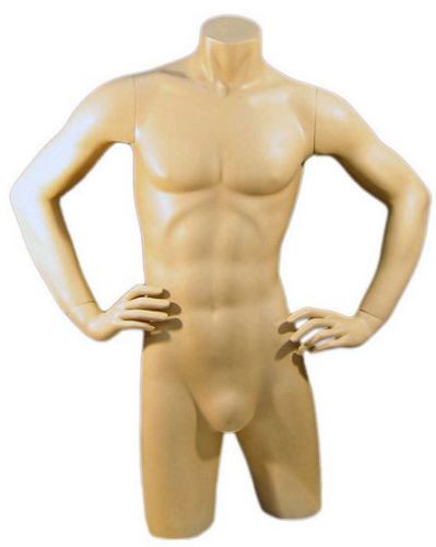 Mn-127 fleshtone freestanding masculine male torso form with arms on waist for sale