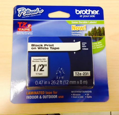 Brother TZe-231 1/2&#034; P-Touch Label Tape, Black on White