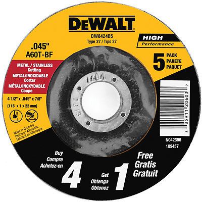 DEWALT ACCESSORIES - Metal Cutting Wheel, 4.5 x .045 x 7/8-In., 5-Pack