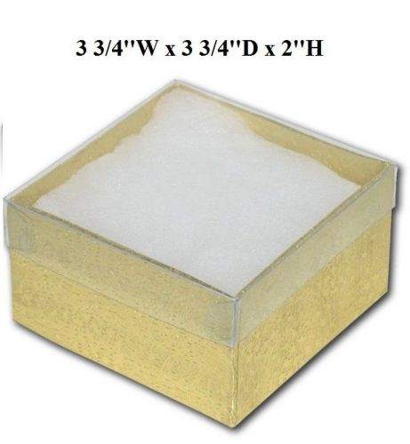 Lot of 6 gold clear lid cotton filled box jewelry box party box large 3 3/4&#034;x2&#034;h for sale