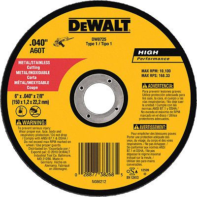 Dewalt accessories - metal/stainless cutting wheel, 6 x .040 x 7/8-in. for sale
