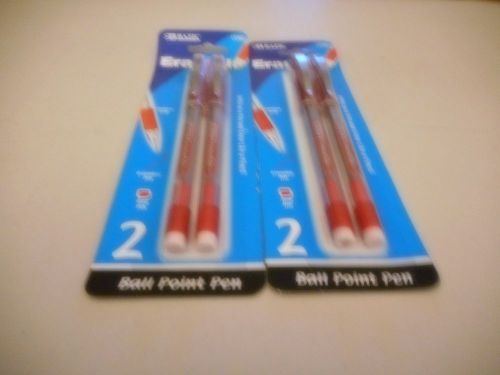 Two packages of bazic erasable red ink ball point pens, 2 pens in a package for sale