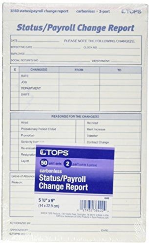 TOPS Employee Status and Payroll Change Report, 5.5 x 9.13 Inch, 2-Part,
