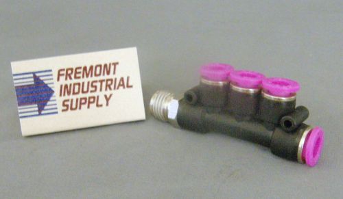 Push in One Touch pneumatic manifold fitting 1/4&#034; NPT x 5/16&#034; x 1/4&#034; OD tubing