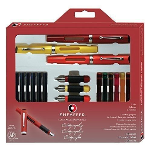 Sheaffer calligraphy maxi kit, 3 viewpoint fountain pens with 3 nib grades, a... for sale