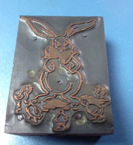 Vintage Letterpress Printing Block Easter Bunny With Chicks
