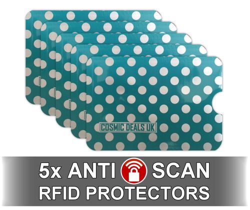 5 x Turquoise Polkadot RFID NFC Blocking Card Clash Anti Scan Protectors for you