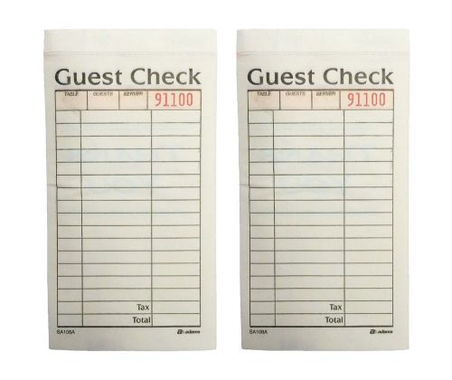 New Guest Check 2-part carbonless 2 book 50 checks