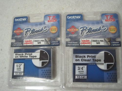 Brother P-Touch TZ-231 / 241 Tape Cassette Labels Black on White &amp; Clear NIP