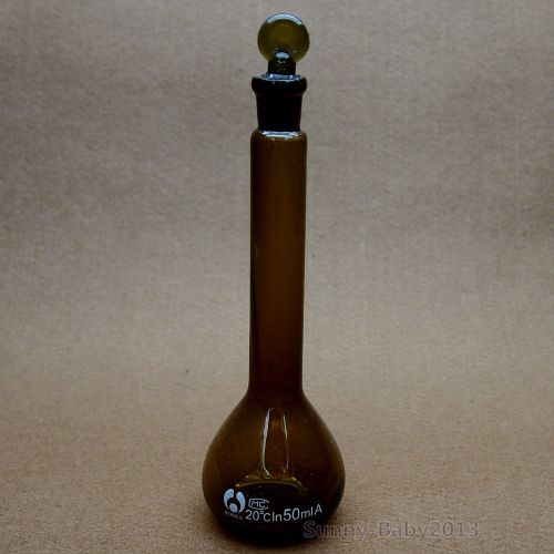 50ml,Amber Brown Glass Volumetric Bottle,With Glass Stopper,Lab Chemistry Flask