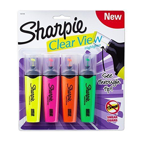 Sharpie Clear View Highlighter, Chisel Tip, 4-Pack, Assorted Colors Office Supp