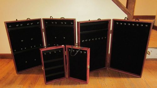 3 Pc Showcases To Go Jewelry Portable Folding Wood Display Cases