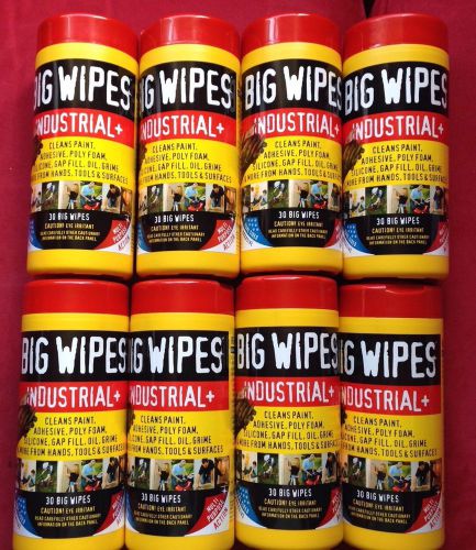8 Cans Big Wipes Industrial Hand Cleaning Wipes 30 Ct Tubes = 240 Wipes.
