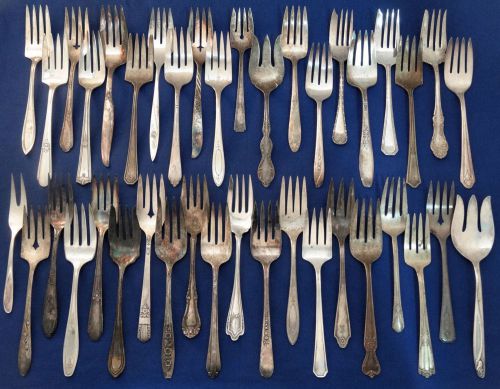 Vintage Silver Plated Silverware Flatware Craft Lot of 40 Assorted Meat Forks
