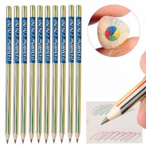 New 10pcs Rainbow Color Pencil 4 in 1 Colored Drawing Painting Pencils Pens