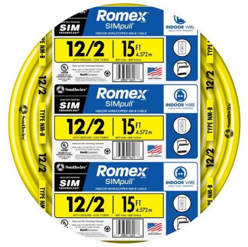Romex simpull 15-ft 12-2 nm-b gauge indoor electrical non-metallic wire cable for sale