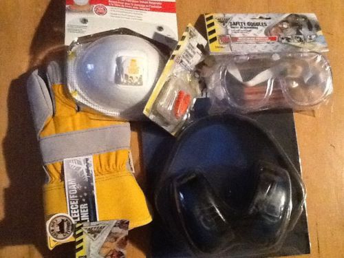 5 new assorted safety gear work gloves resperators ear muffs ear plugs