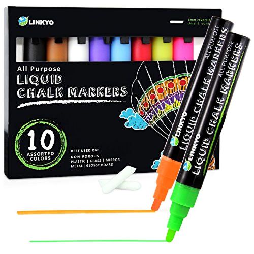 Chalk marker pens 10-color linkyo liquid  with erasable ink and reversible tips! for sale