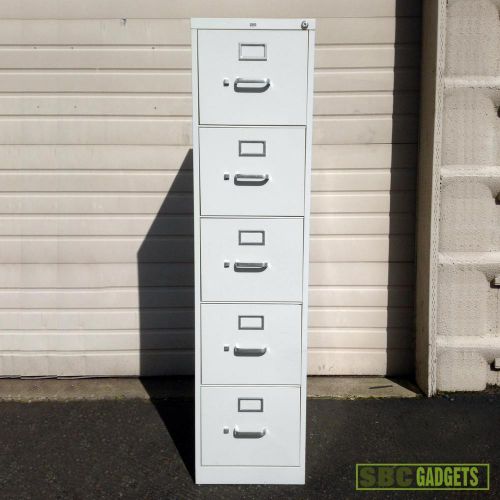 5-drawer letter steel file cabinet with lock - tan/beige (60&#034; x 26.5&#034; x 15&#034;) for sale