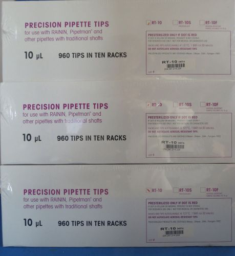 3 Packs RAININ RT-10 Pipet Tips 10ul  Qty 2880 (30 Rack/96) Pipette