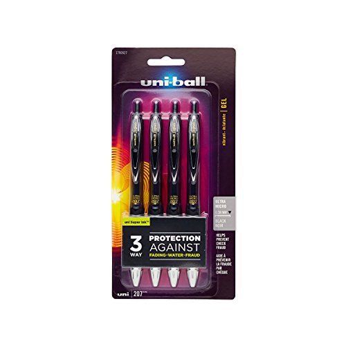 uni-ball Signo 207 Retractable Gel Pens Ultra-Micro Point Black Ink 4-Pack 1...