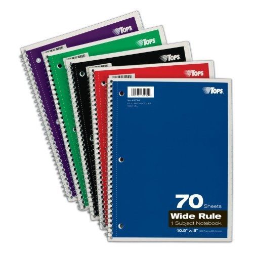 Tops TOPS 1-Subject Spiral Notebooks, Wide Rule, 8 x 10.5 Inches, 70 White