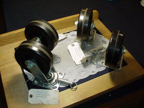 Lot of Four Casters 6&#034; Swivel Lock Pull Ring Plate - 6-81-222-1 Heavy Duty!