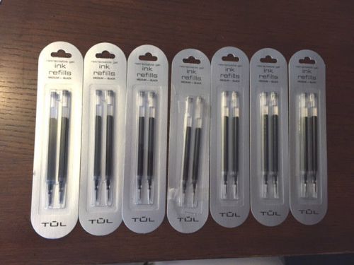 Lot 14 TUL Retractable Gel Ink Pen Refills Medium Black 7 packs with 2 each