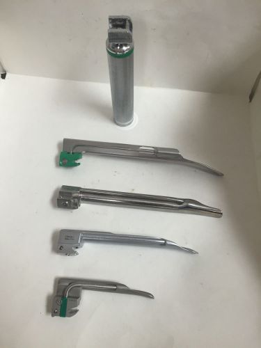 Fiber Optic Laryngoscope Blades Miller 1, 2, 3, 4, C-cell Handle. Great Set!!