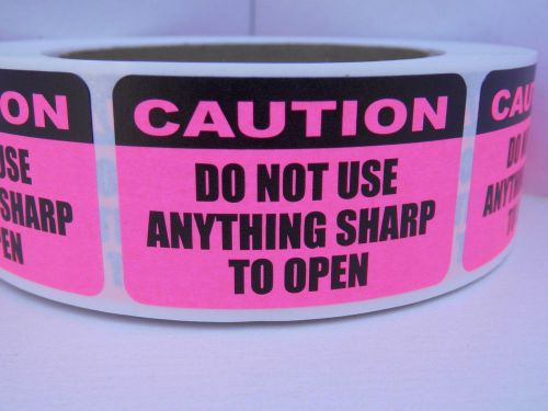 CAUTION DO NOT USE ANYTHING SHARP TO OPEN fluor pink Sticker Label 250/rl
