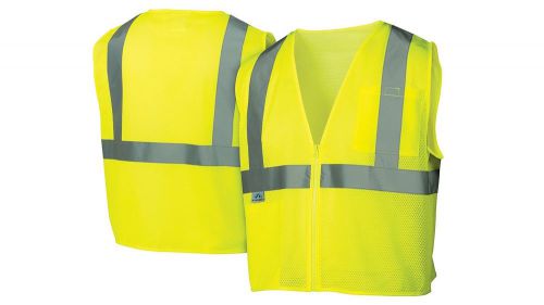 Pyramex RVZ2110XL Class 2 Mesh Safety Vest with Zipper, X-Large, Pocket, Lime