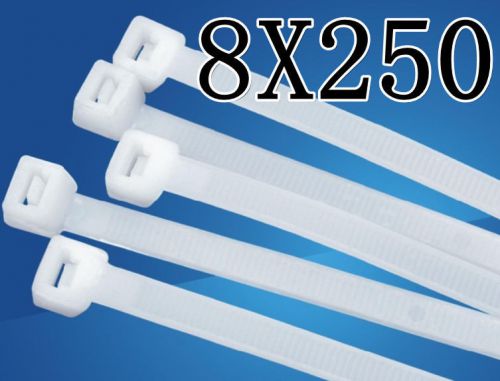 8x250mm White Nylon66 Plastic Zip Trim Wrap Cable Loop Ties Wire Self Lock